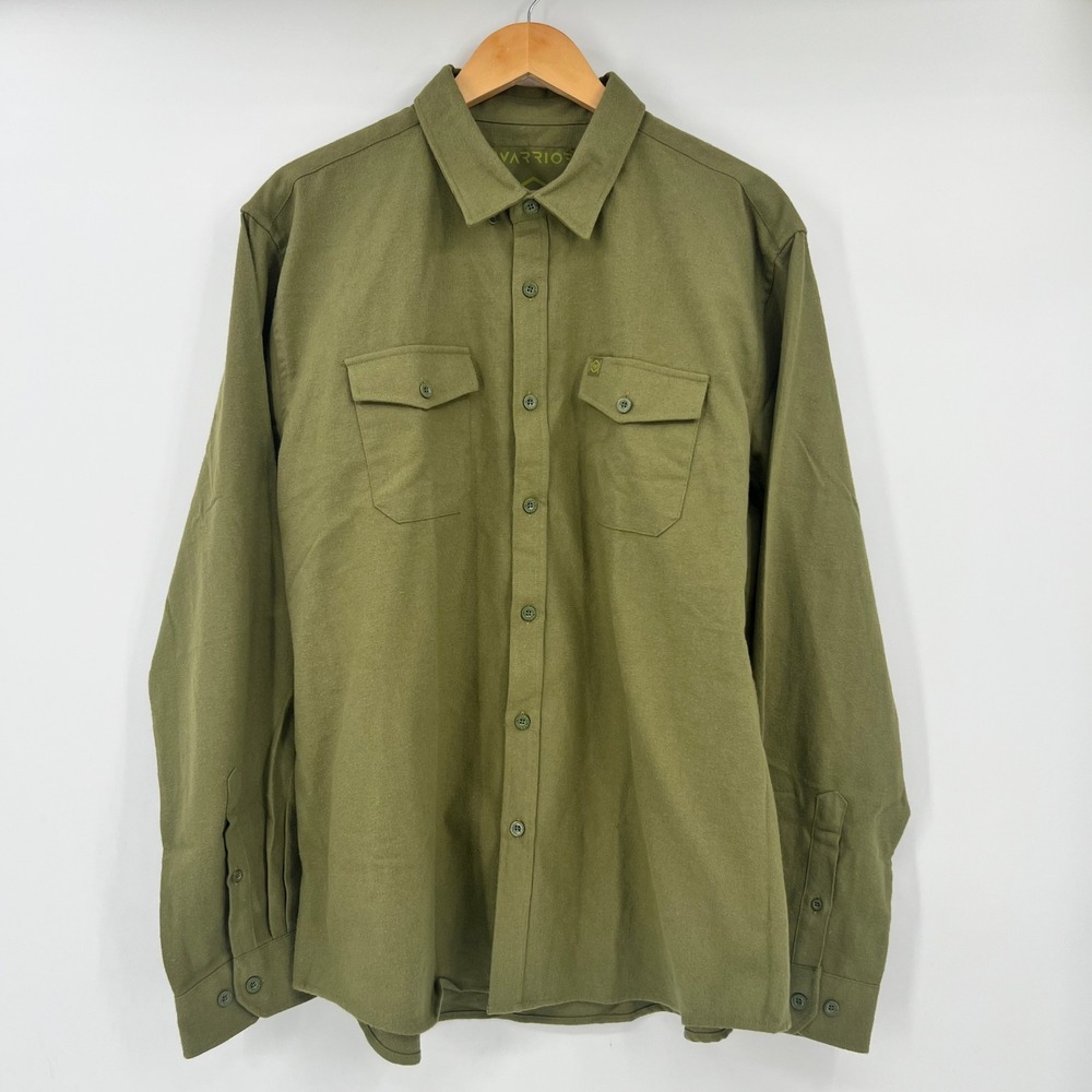 Warrior Mens 2XL Olive Green Long Sleeve Button Down Work Shirt Utility Tactical